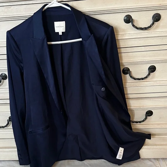 Favorite Daughter The Satin Blazer Navy Venetian Blue Women’s Medium - Picture 3 of 11